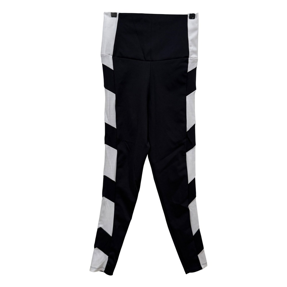 Port de Bras Women Black White Chevron High Waisted Activewear Leggings Size M